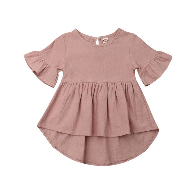Summer Casual Toddler Baby Girls Dresses Solid Flare Short Sleeve