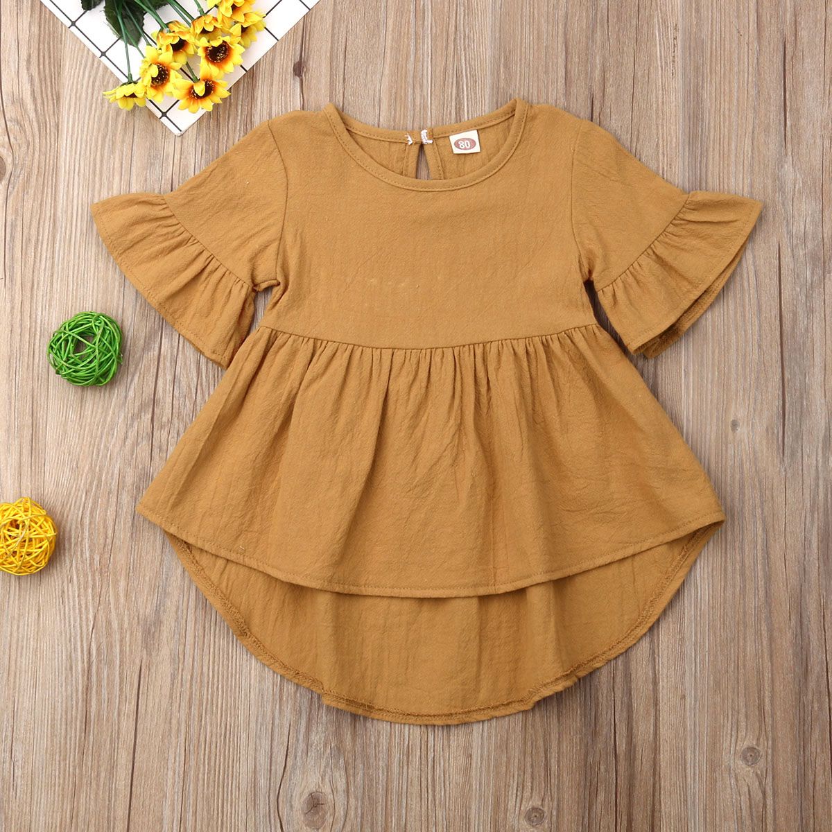 Summer Casual Toddler Baby Girls Dresses Solid Flare Short Sleeve