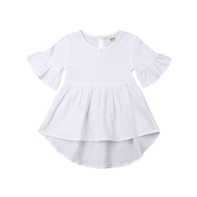 Summer Casual Toddler Baby Girls Dresses Solid Flare Short Sleeve
