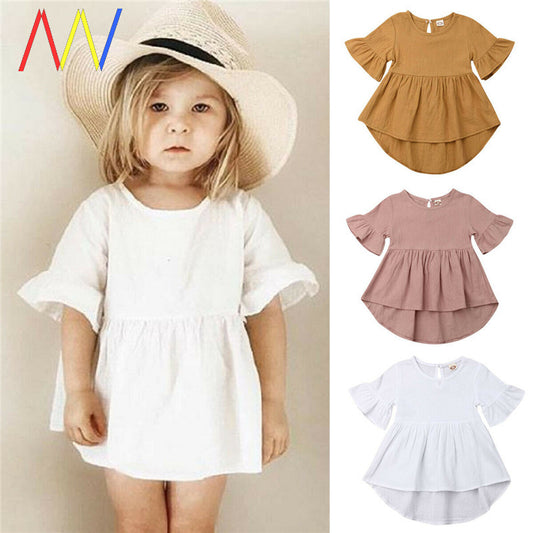 Summer Casual Toddler Baby Girls Dresses Solid Flare Short Sleeve